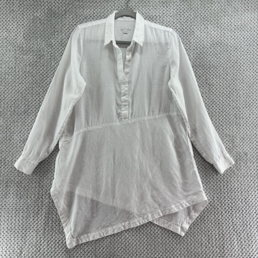 J Jill Love Linen Top Womens S White Asymmetric Tunic Top Long Sleeve Lagenlook